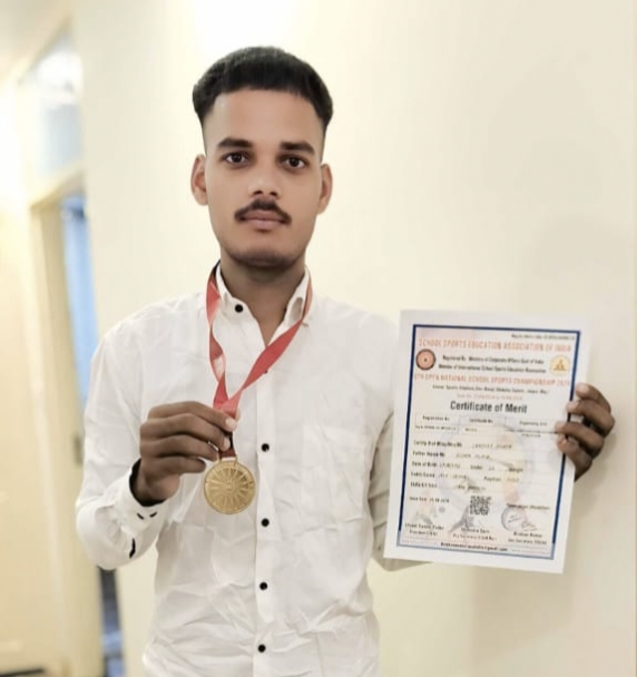 Sandeep won the gold medal in the running competition and brought glory to the village.