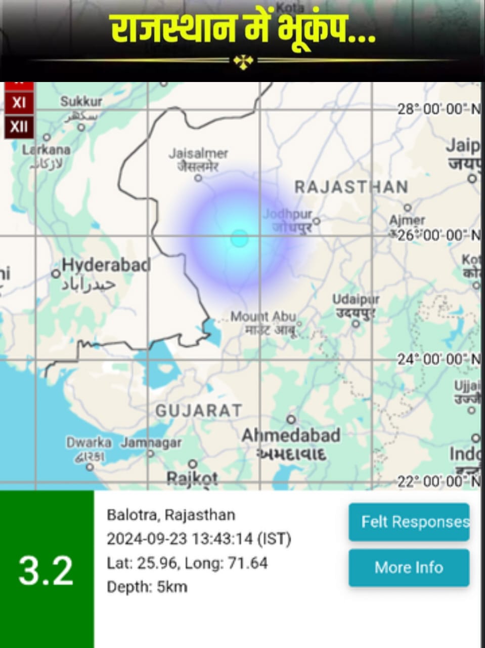 राजस्थान में भूकंप के झटके